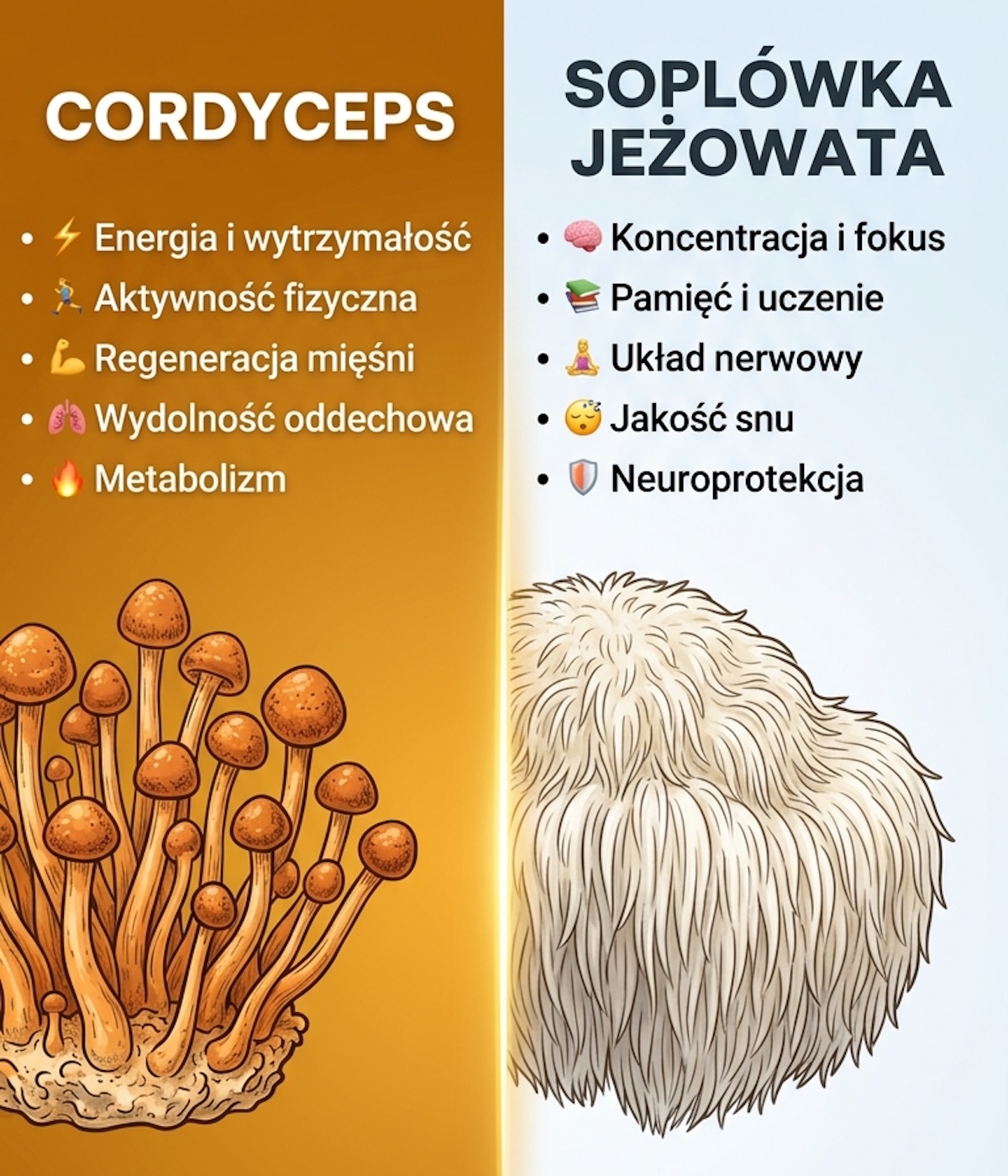 soplówka w porównaniu z cordycepsem  infografika